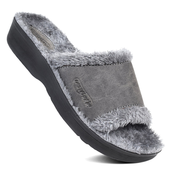 Aerothotic - Aspen Fuzzy Strap Ladies Arch Support Slides