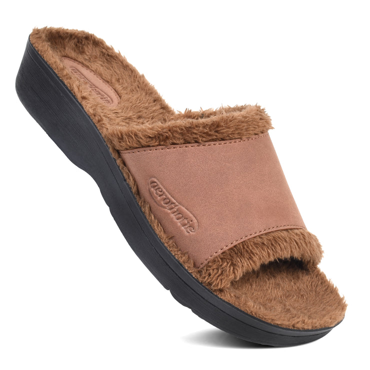 Aerothotic - Aspen Fuzzy Strap Ladies Arch Support Slides