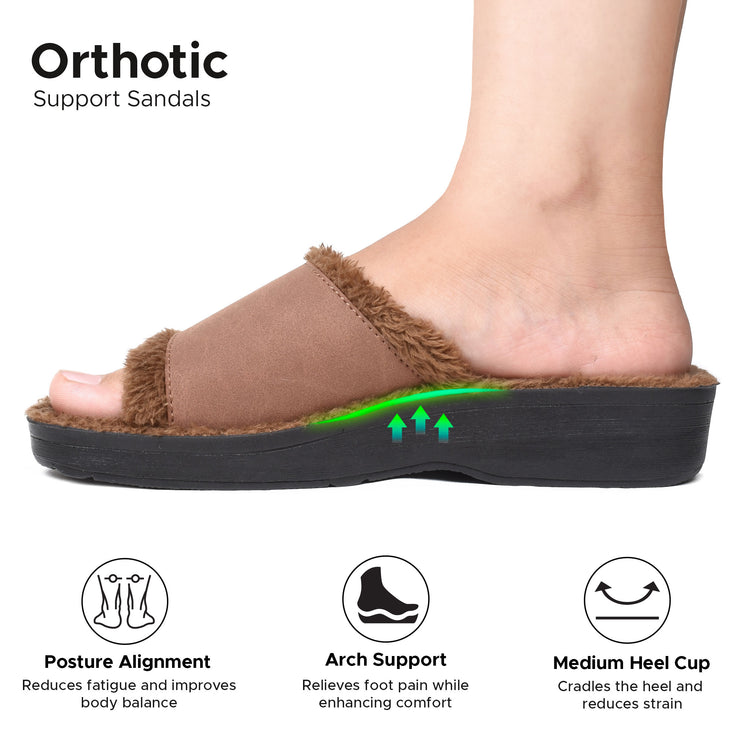 Aerothotic - Aspen Fuzzy Strap Ladies Arch Support Slides